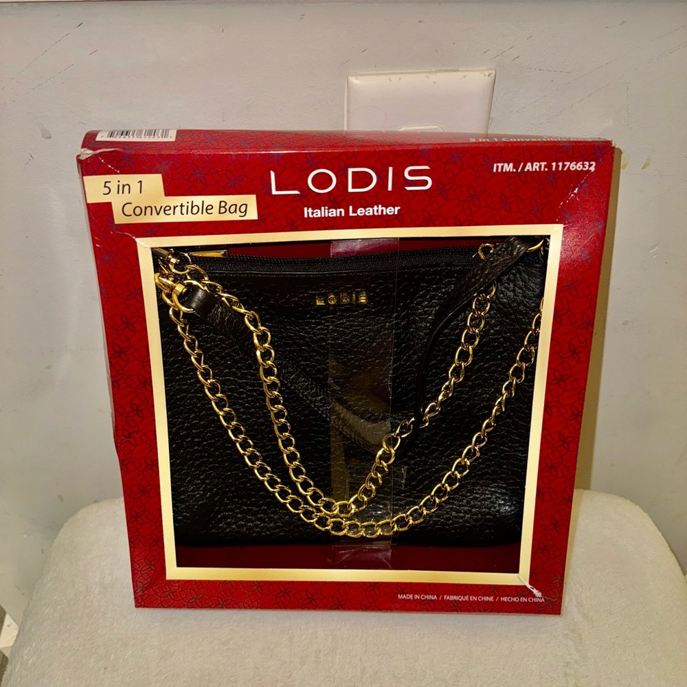 NIB LODIS Emily Black Convertible Italian Leather Bag